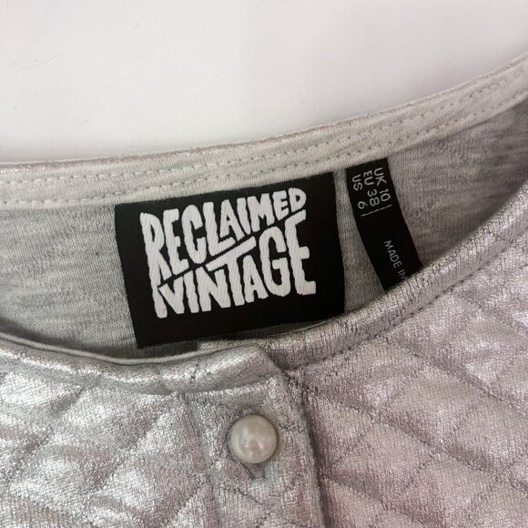 Reclaimed Vintage button front cropped silver jacket size US 6 - Picture 3 of 7